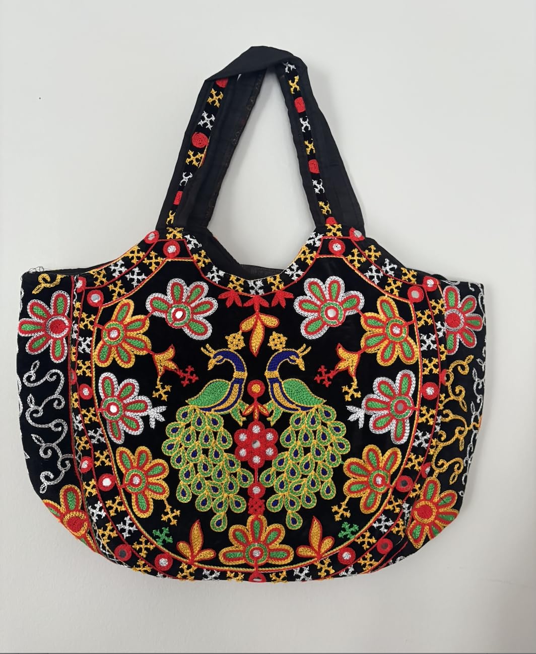 Embroidered Floral Tote Bag, White Reusable Grocery Bag with Colorful Flower Pattern