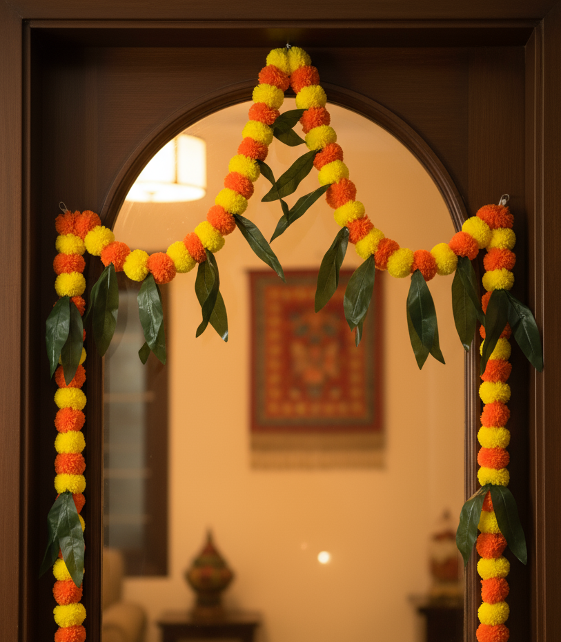 Artificial Traditional Door Garland | Indian Toran for Festive Decor | Marigold Bandhanwar for Diwali, Wedding, Housewarming | Reusable Floral Hanging
