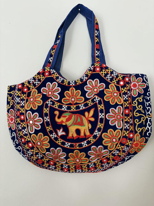 Embroidered Floral Tote Bag, White Reusable Grocery Bag with Colorful Flower Pattern