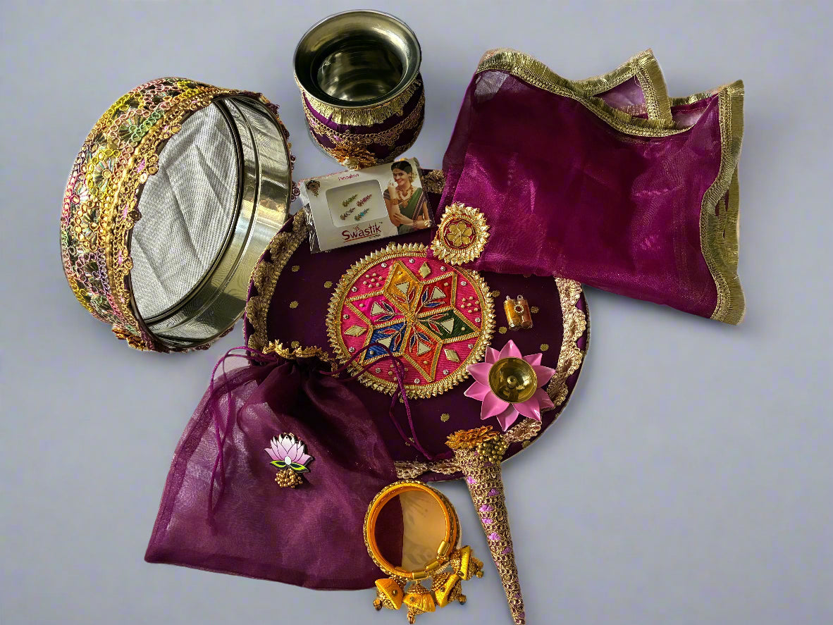 Premium Karwa Chauth Set with Thali, Channi & Karwa