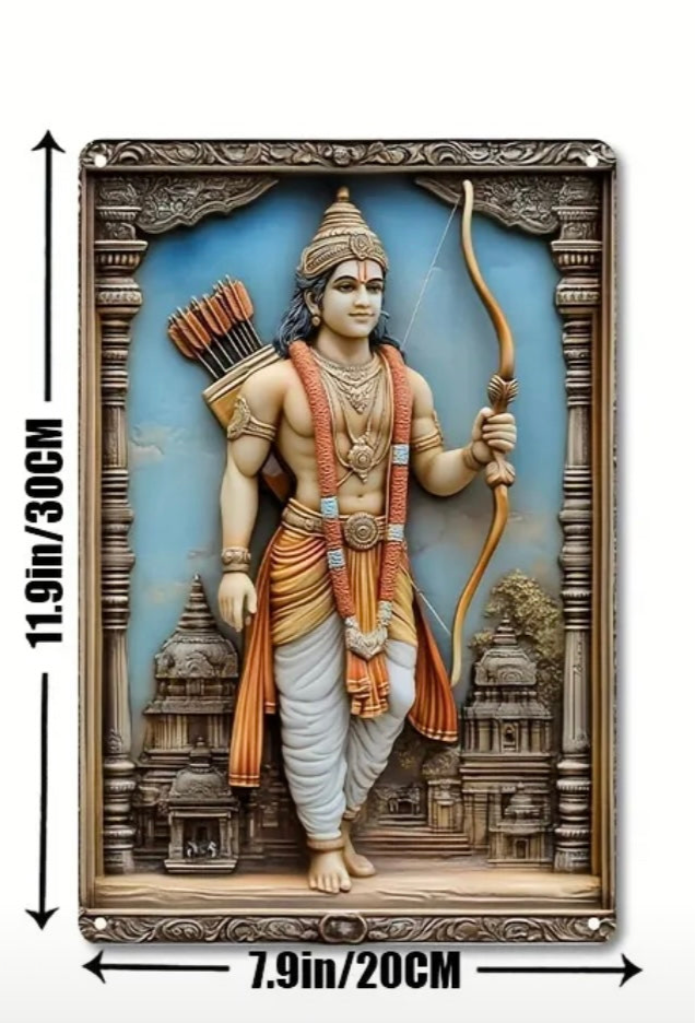 God Rama Aluminum Print| Vintage-Inspired Square Aluminum print| Hindu God Rama in Temple Theme