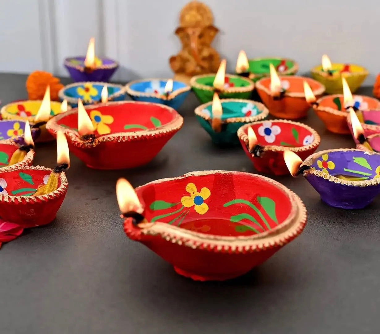 Hand Painted Clay Diya For Diwali