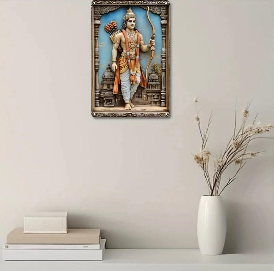 God Rama Aluminum Print| Vintage-Inspired Square Aluminum print| Hindu God Rama in Temple Theme
