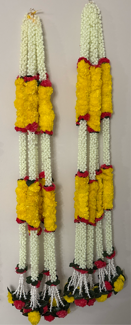 Yellow white Door Fabric Flower Decor 5 strings