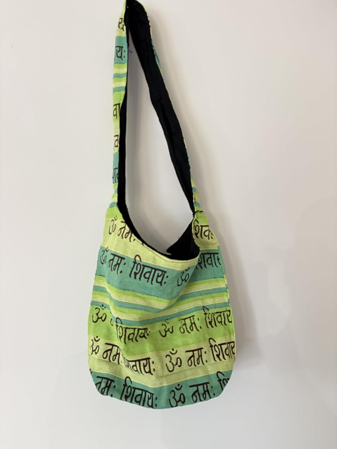 Boho Sling Bag, Natural Cotton Lightweight Hippie Crossbody Bag with Om Namah Shivay Prints for Daily Use.