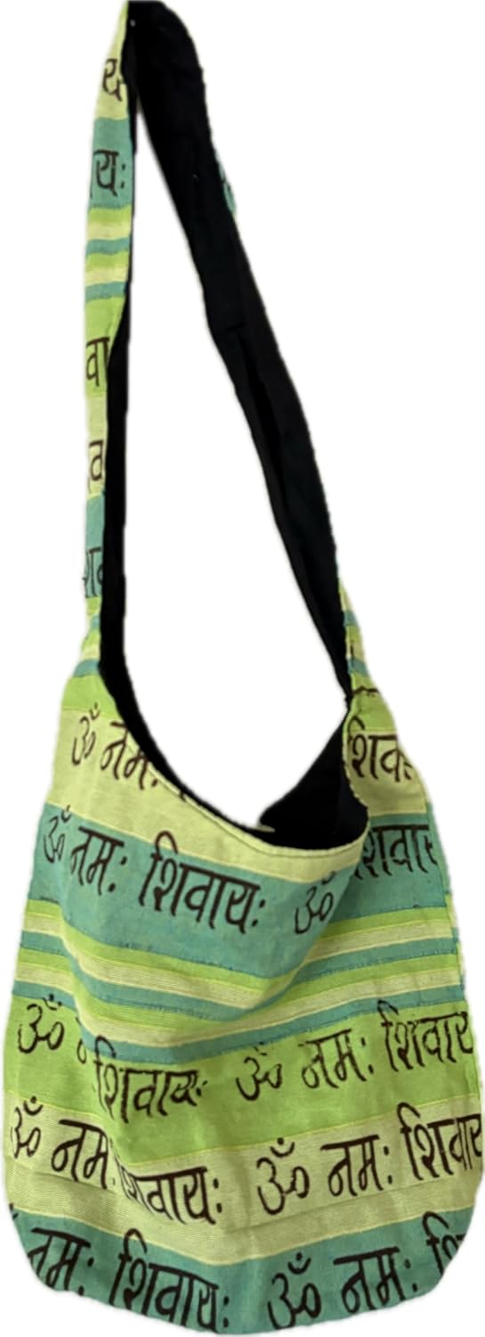 Boho Sling Bag, Natural Cotton Lightweight Hippie Crossbody Bag with Om Namah Shivay Prints for Daily Use.