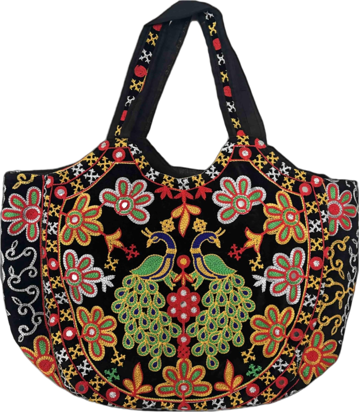 Embroidered Floral Tote Bag, White Reusable Grocery Bag with Colorful Flower Pattern