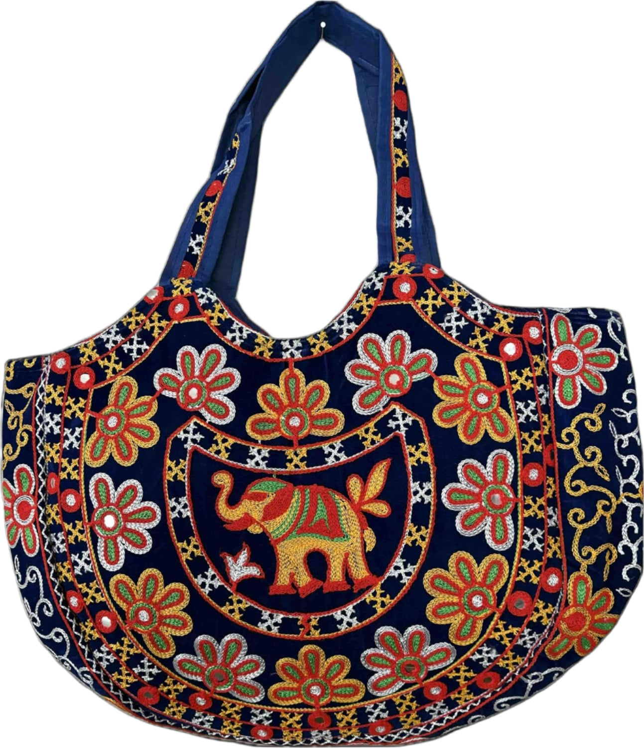 Embroidered Floral Tote Bag, White Reusable Grocery Bag with Colorful Flower Pattern