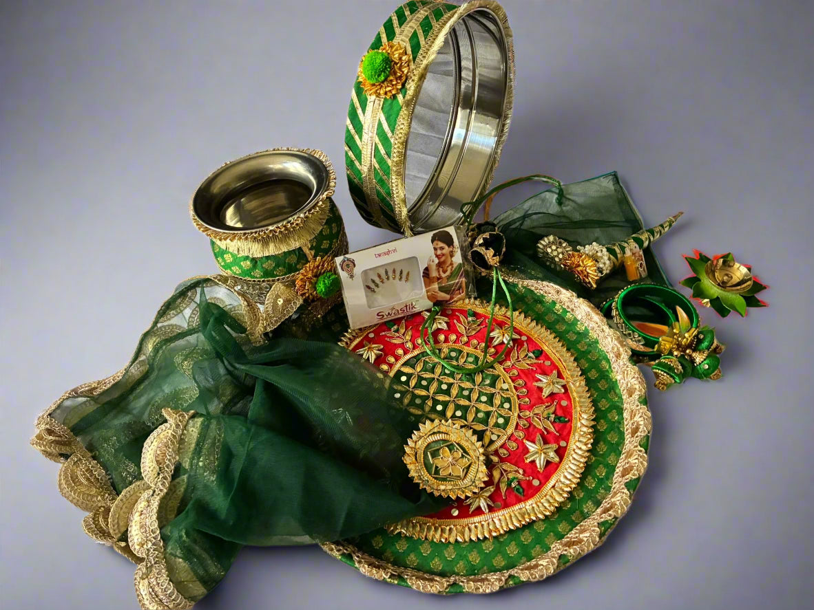 Premium Karwa Chauth Set with Thali, Channi & Karwa