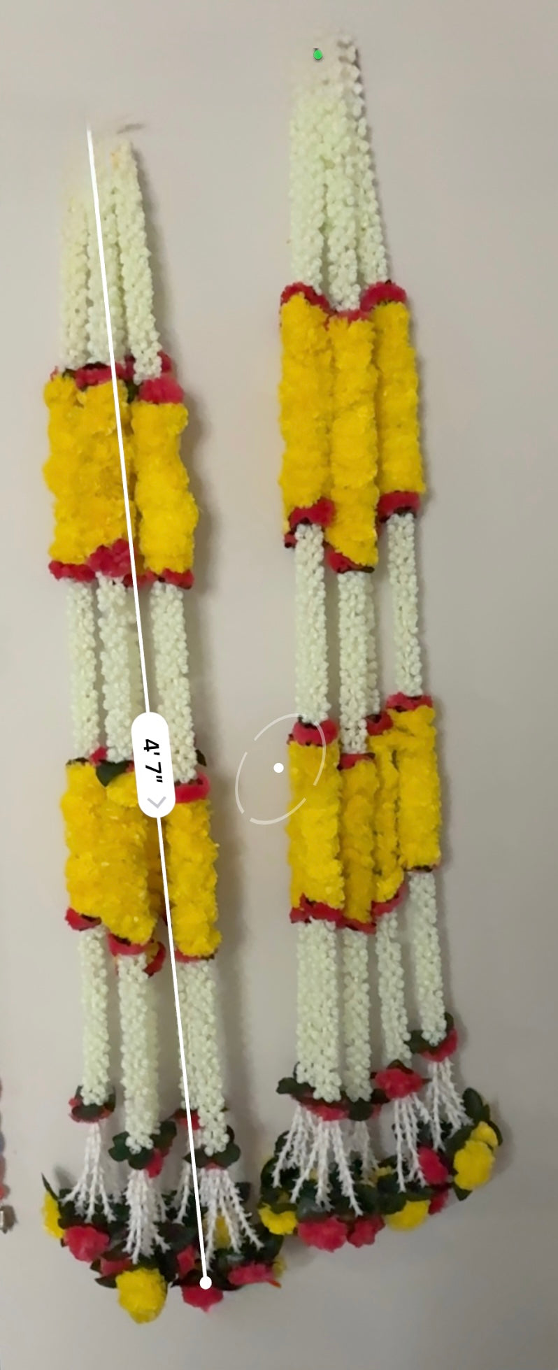 Yellow white Door Fabric Flower Decor 5 strings