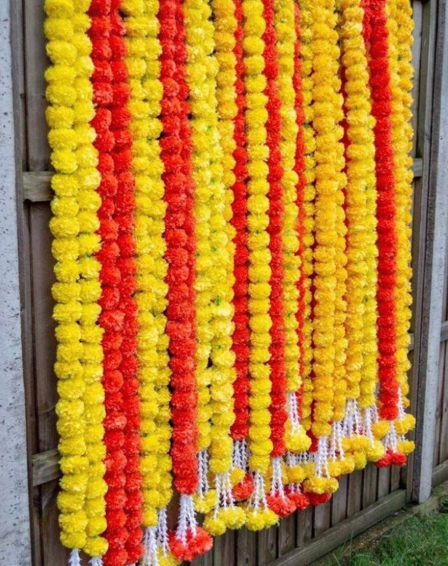 Flower Garland| Artificial Yellow/Orange Color Flower Garland Lines |Marigold Flower | set of 20 strings