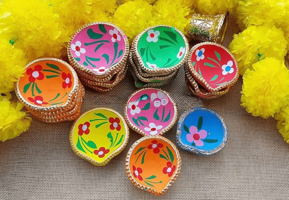 Hand Painted Clay Diya For Diwali