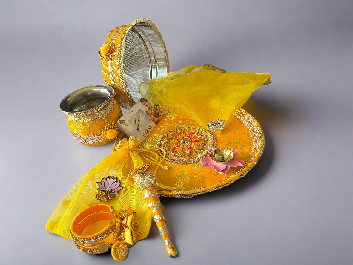 Premium Karwa Chauth Set with Thali, Channi & Karwa